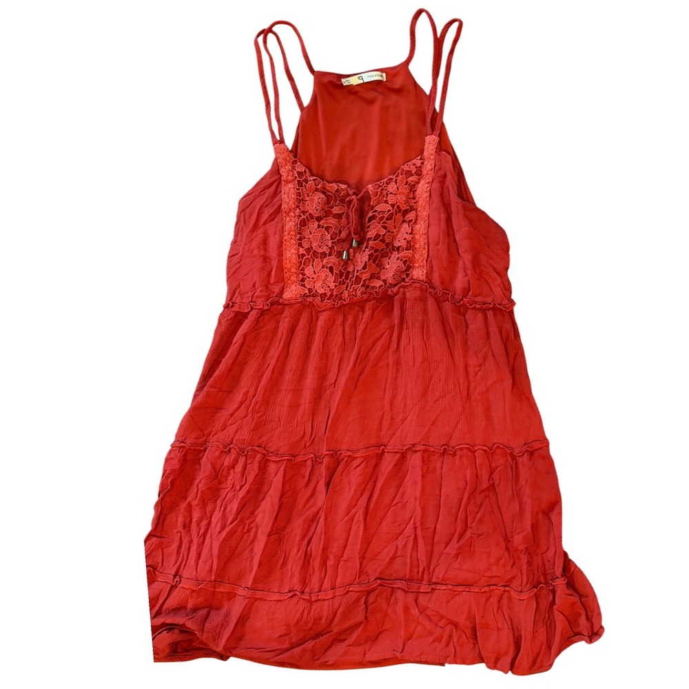 Maurices Red Tiered Lace Crochet Boho Mini Dress XL Sleeveless Babydoll